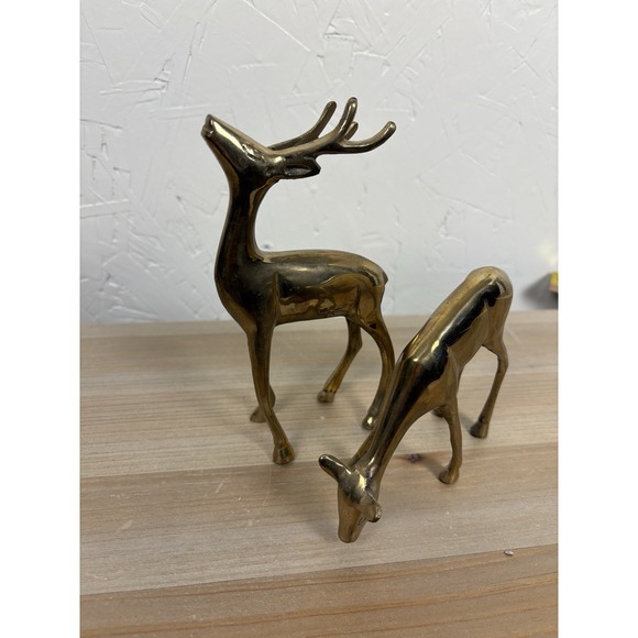 Vintage Brass Stylized Deer Pair Figurines Stag & Doe MCM Collectible Decor - Picture 3 of 6